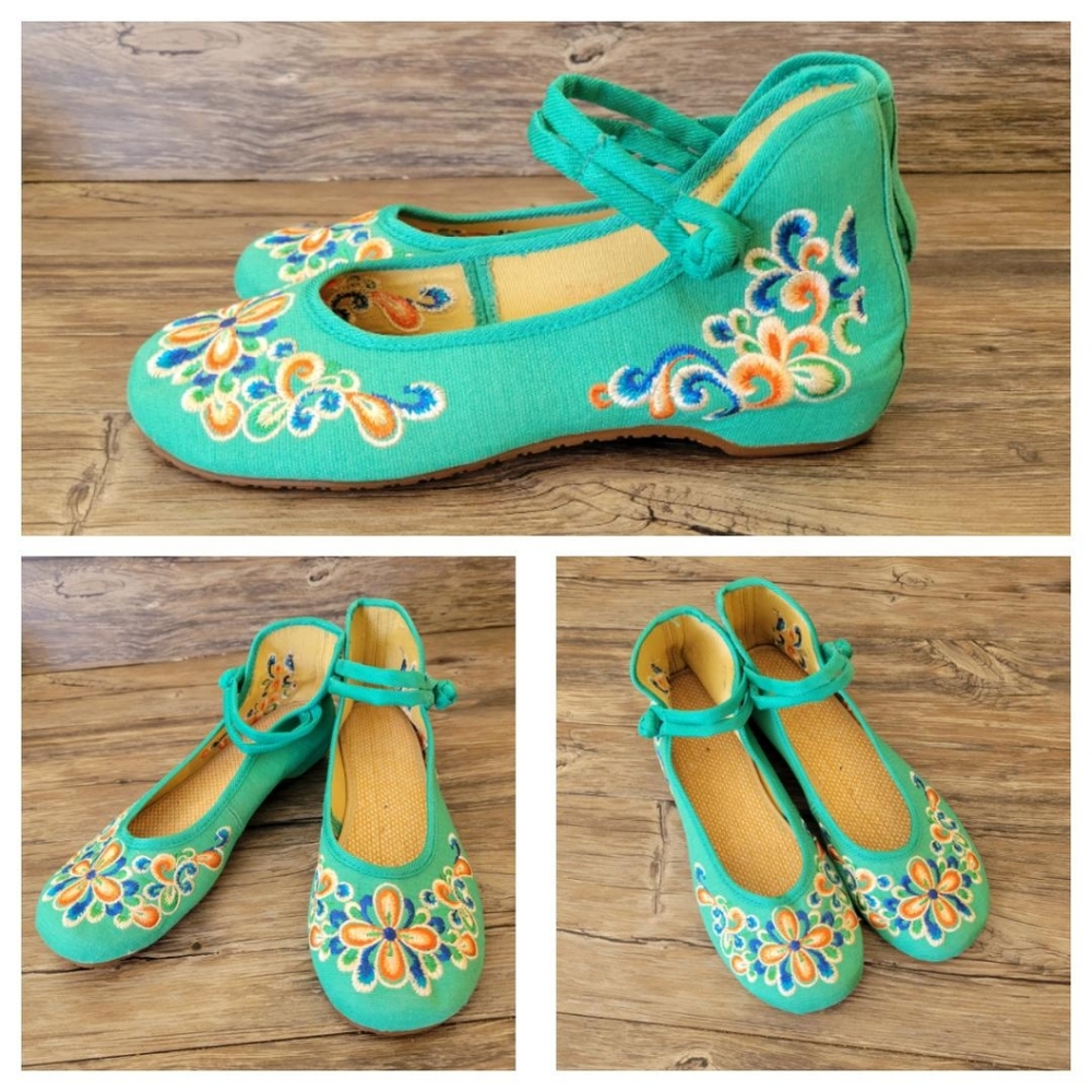 Embroidered Chinese Mary Jane Shoes Slippers BOHO US Sz 7-7.5 (China 41) NWOT